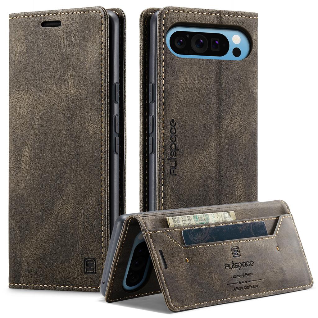 For Google Pixel 9 Pro XL Wallet Case AUTSPACE A01 Leather Stand Cover with RFID Blocking Card Holder