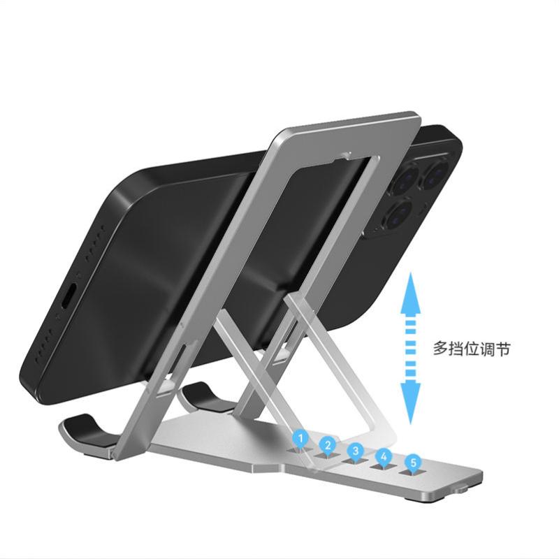 Aluminum Mobile Phone Holder Folding Bracket for Large Phones Tablets Triangular Non-Slip Silicone Pads Foldable Phone Stand