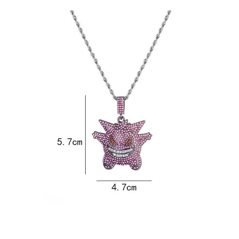 Little Devil Diamond Necklace Cute Cartoon Long Necklace - Light Luxury Trendy Couple Jewelry Accessories for Unisex