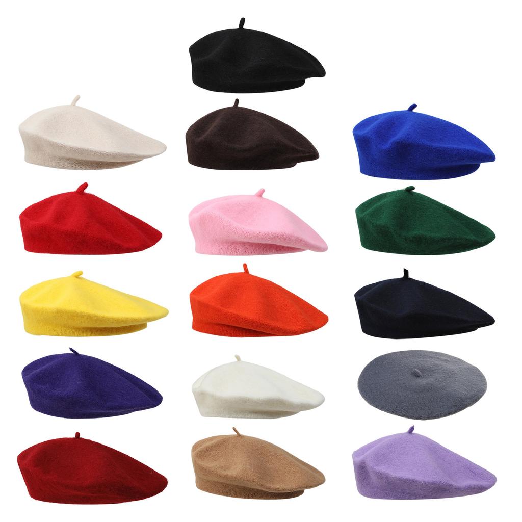 French Style Beret Hats For Fall And Winter Unisex Stretchy Soft Acrylic Blend Solid Color Elegant Retro Headwear