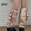 Winter Hat with Collar Millinery Deer Pattern Warm Gloves Dimensional Details Thickened Plush Leg Cuffs