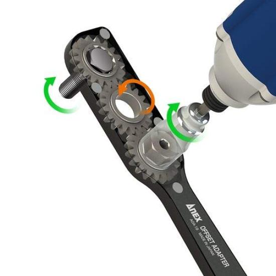 ANEX Offset Adapter 19 Set, 19 Mm Hex, Ratcheting Wrench with Sockets and Case, AOA-19S3