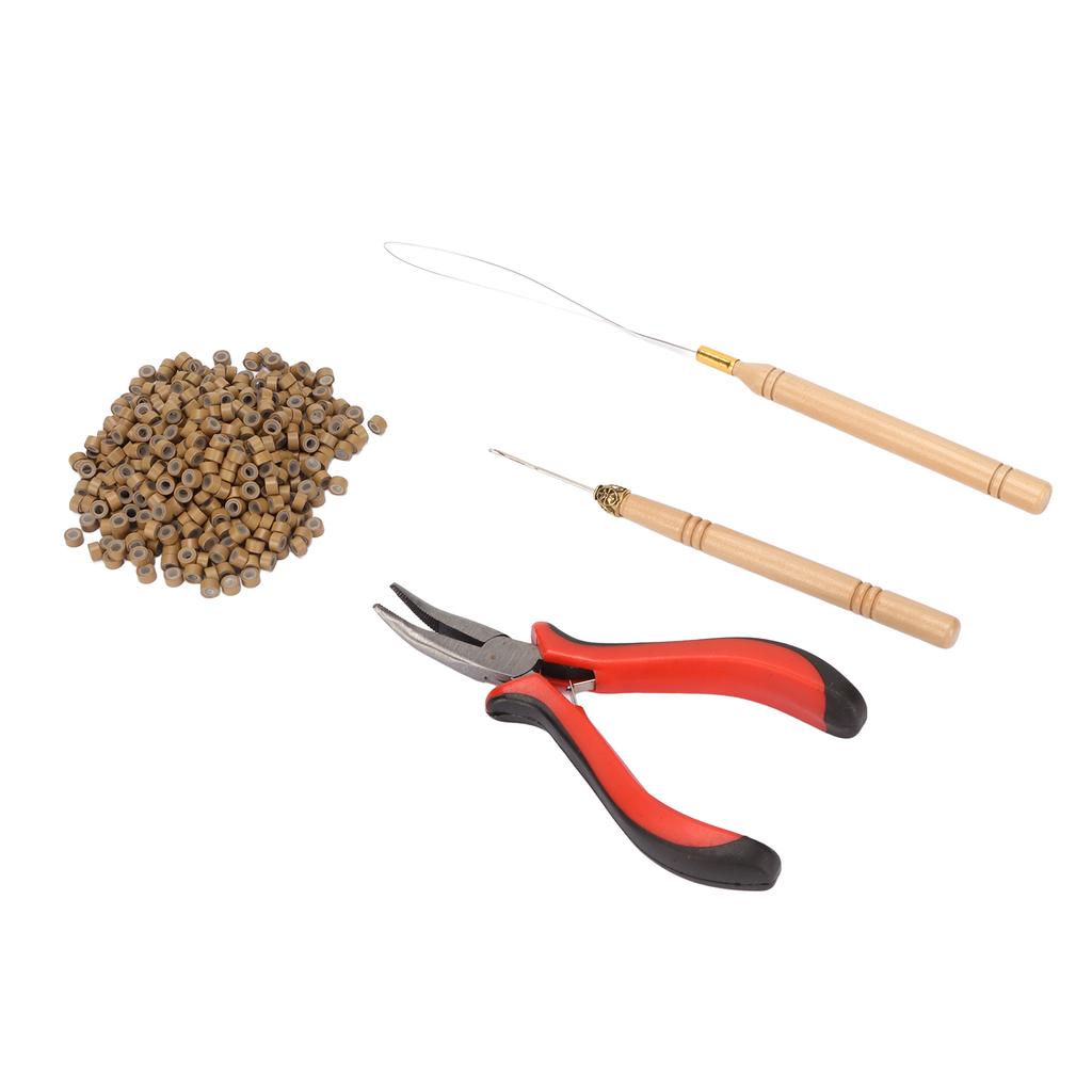 Hair Extension Tool Kit Micro Silicone Rings Bead with Pliers Pulling Hook Crochet Hair Styling Extension Tool
