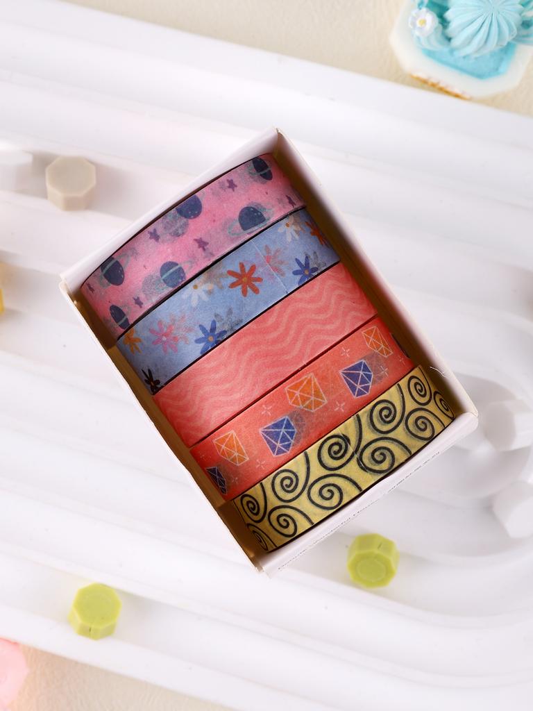5rolls/Box Colorful Washi Tape Decoration Scrapbooking Supplies Masking Tape School Supplies Sticker Stationery Washi Tape