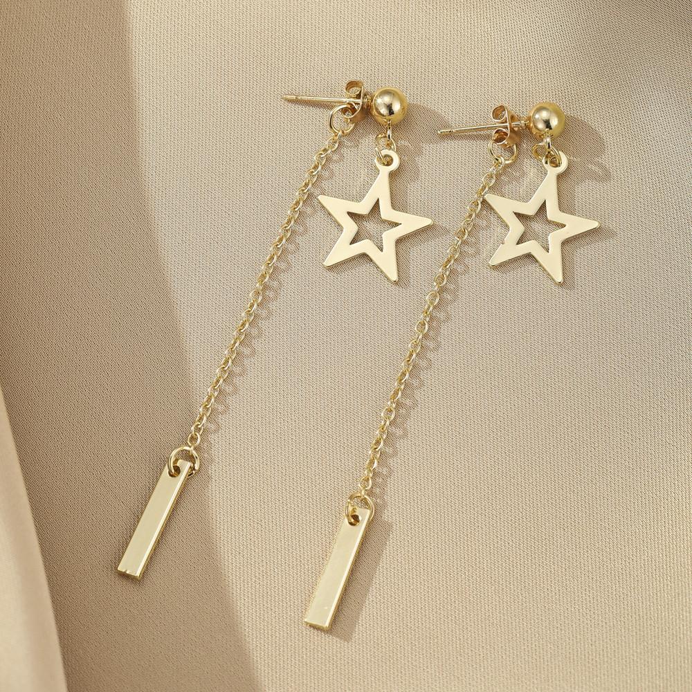 Trendy Gold And Silver Star Tassel Earrings For Women Stainless Steel Design