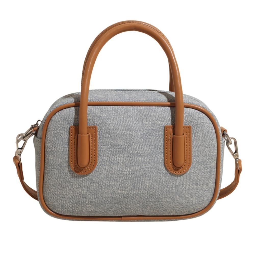 High Quality Leather Boston Tote Bag Handbag Contrast Color Crossbody Bag PU Bowling Bag  Girls