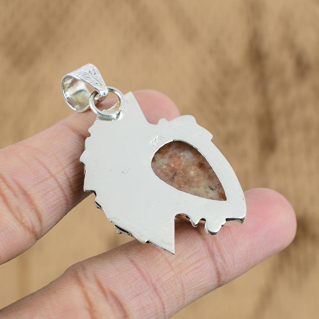 Natural Sunstone Gemstone Pendant 925 Sterling Silver Indian Jewelry For Girls