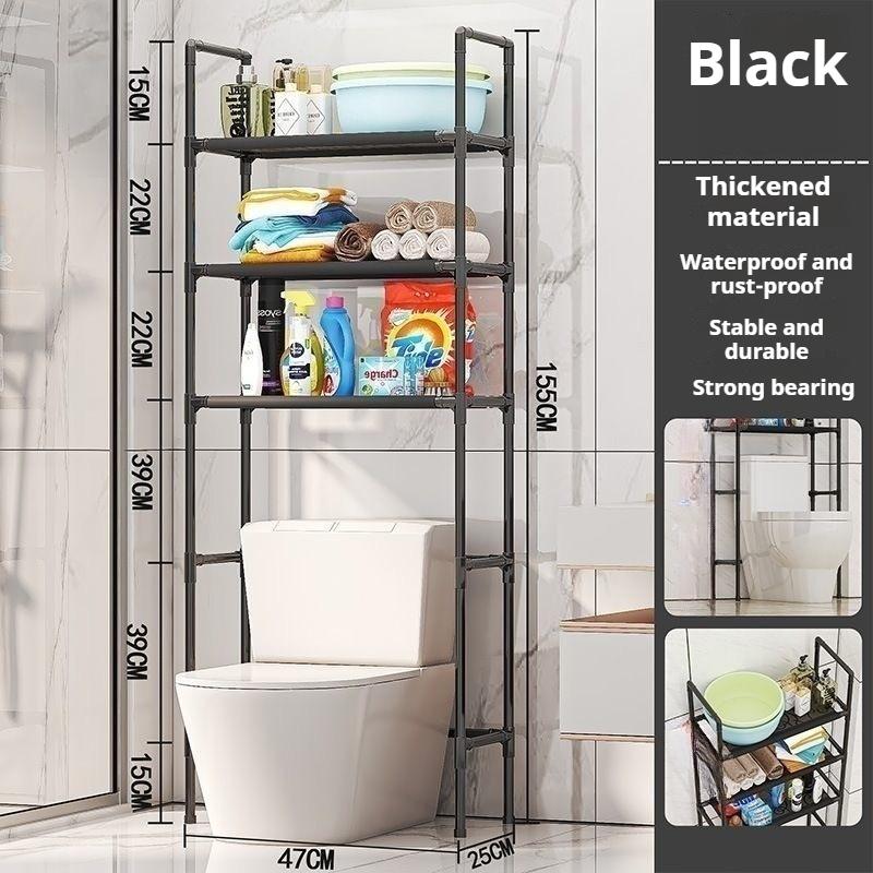 

Напольная полка для хранения туалета Полка для хранения в ванной Непористая полка для стиральной машины Многослойная кухонная полка Экономит место чёрный