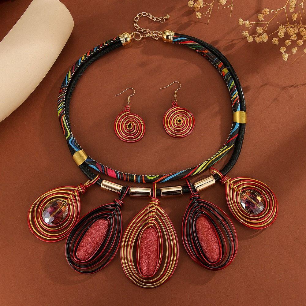 Crystal Necklace Earrings Set Rhinestone Inlaid Women Jewelry Set Multi-layer Jewelry Set  Wedding