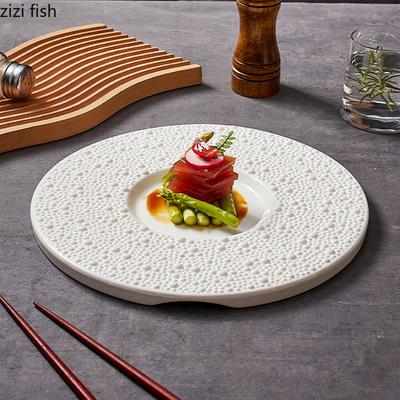 Assiette plate ronde en céramique à pois blancs, assiette à dessert, assiette à sushi, assiettes à steak, restaurant, cuisine moléculaire, vaisselle créative