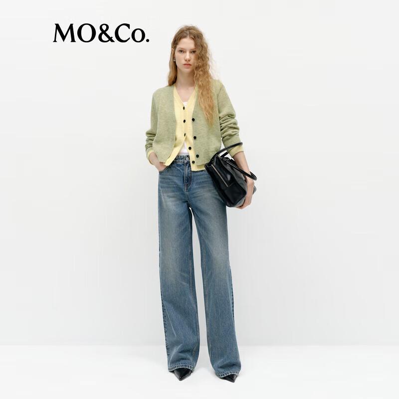 

MO&Co. Женские джинсы из состаренного денима с высокой посадкой и широкими штанинами