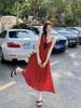 Retro Floral Red Suspender Dress Women's Summer New Waist A Word Thin French Temperament Long Dress