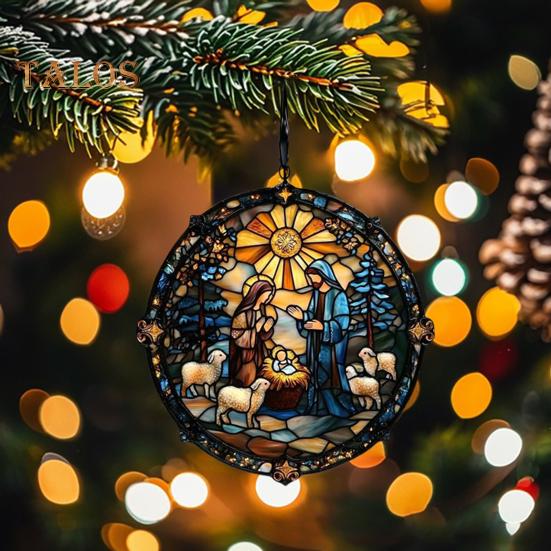 Weihnachtskrippe, handgefertigt, runder Sonnenfänger, Babys erstes Weihnachtsfest, christliches religiöses Geschenk für Baum, Fensterdekoration