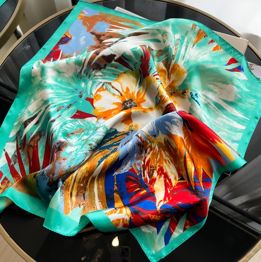 2025 New Luxury Square Silk Scarf for Women Hijab Hair Bands Neckerchief Female Satin Shawl Ribbon Headband Neck Fashion Bandana