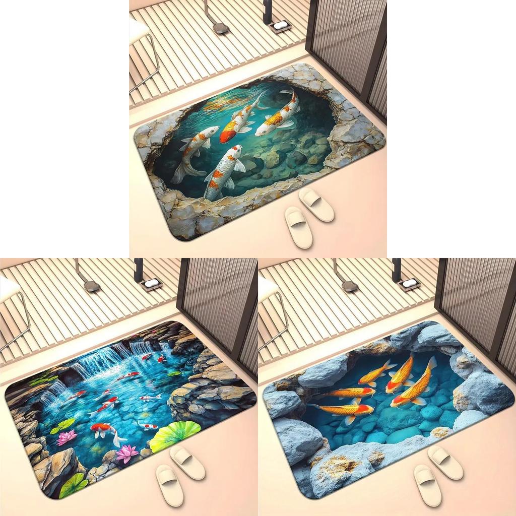 Modern Koi Fish 3d Diatomaceous Earth Bath Mat With Absorbent Non Slip Design For Bathroom And Hallway