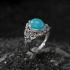 Adjustable Open Ring With Blue Jade Cabochon Vintage Scrollwork Design Men Women