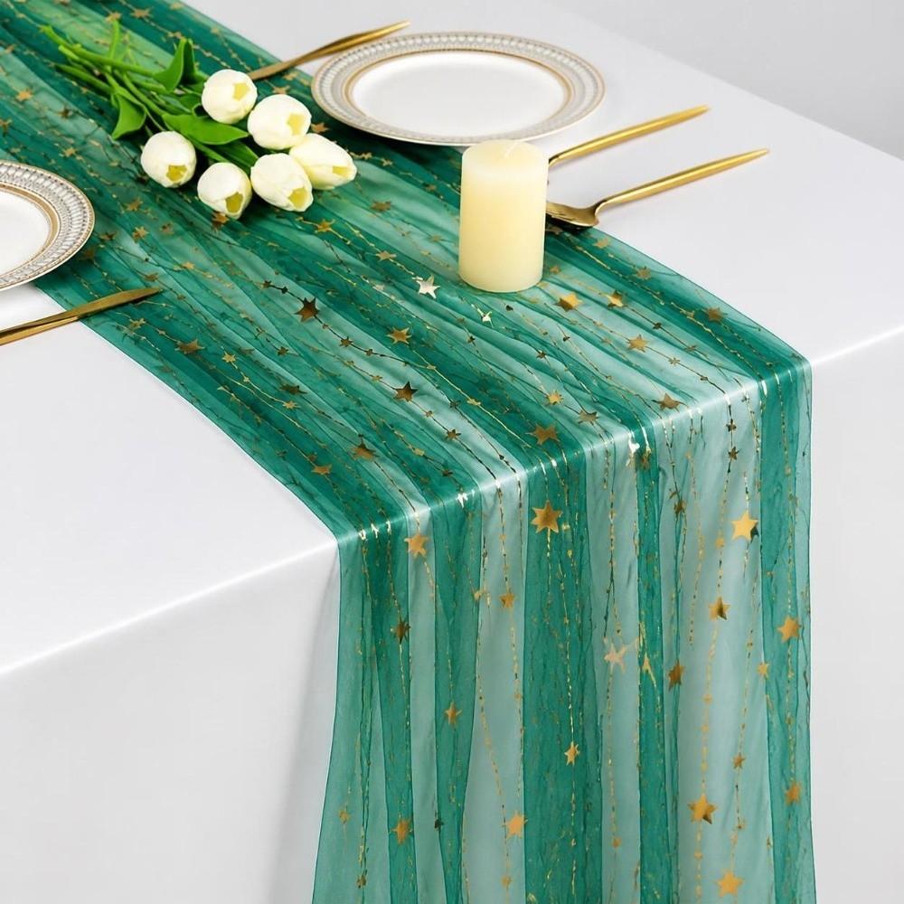 75*300CM Embroidered Table Runner Polyester Material Retro Style Tulle Table Decor Semi-Transparent Gauze Embroidery Design