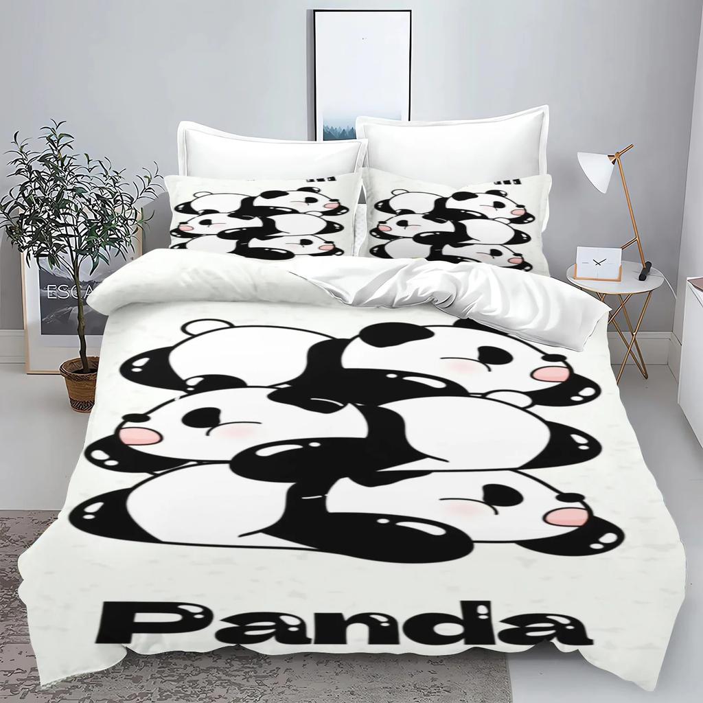 Süßes Cartoon-Panda-Bettwäscheset Bettbezug Kissenbezug Bettwäscheset Erwachsener Junge Mädchen Schlafzimmerdekoration Kindergeschenk Einzel Doppel Große Größe