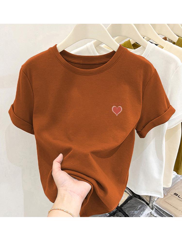 T-shirt Rose en Coton à Manches Courtes pour Femme - Design de Niche, Tendance, Polyvalent, Épais, Couche de Base Été