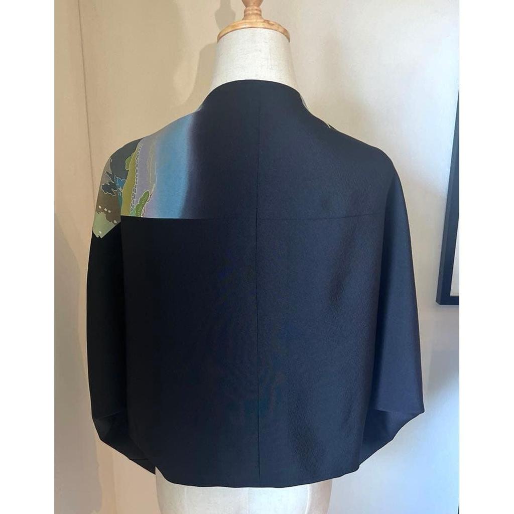Used No.329 Original Work Black Tomesode Remake Bud Bolero & Stole M~2L Size Length 50