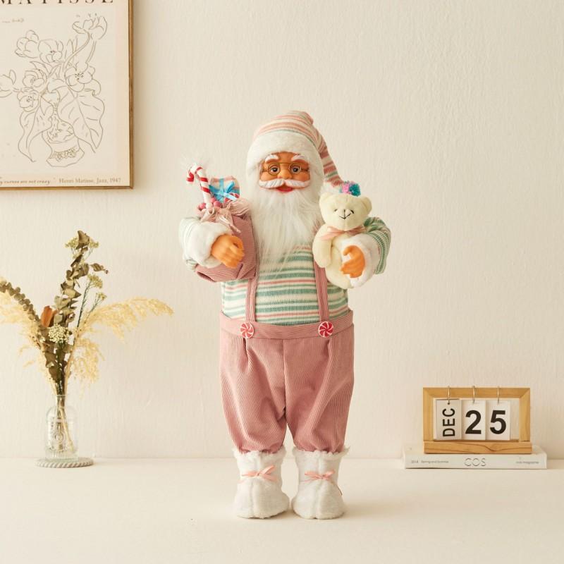 Pink Bear Santa Claus Figurine Christmas Decor Cute Home Holiday Gift