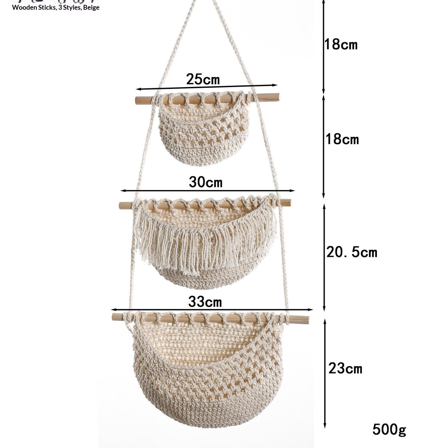 Wall Door Storage Rack Cotton Rope Wall Hanging Basket 3 Layers Wall Hanging Hanging Storage Rack Sundries Storage Hanging Bag