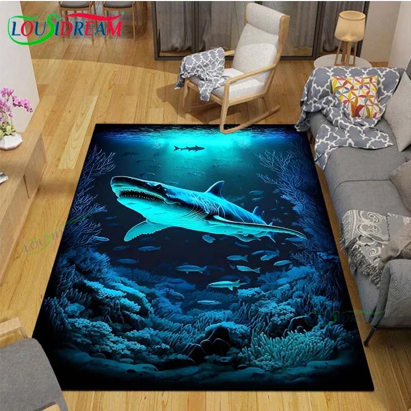 Moderne 3D-Haifisch-Teppich für Wohnzimmer Heim-Sofa-Dekoration, Kinder-Spiel-Dekor Bodenteppich Yoga-Matte Großer Teppich