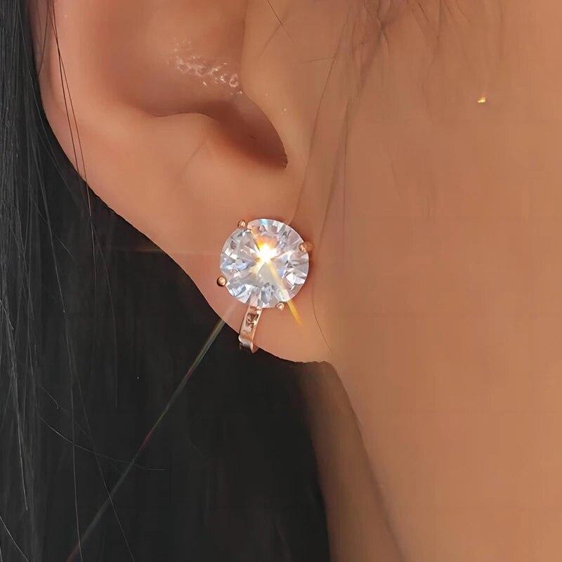 Trendy Runde Kobberklipsøredobber med Kubisk Zirkonia for Kvinner Gullfarget Krystall Metall Øredobb Fest Bryllup Daglig Zirkon
