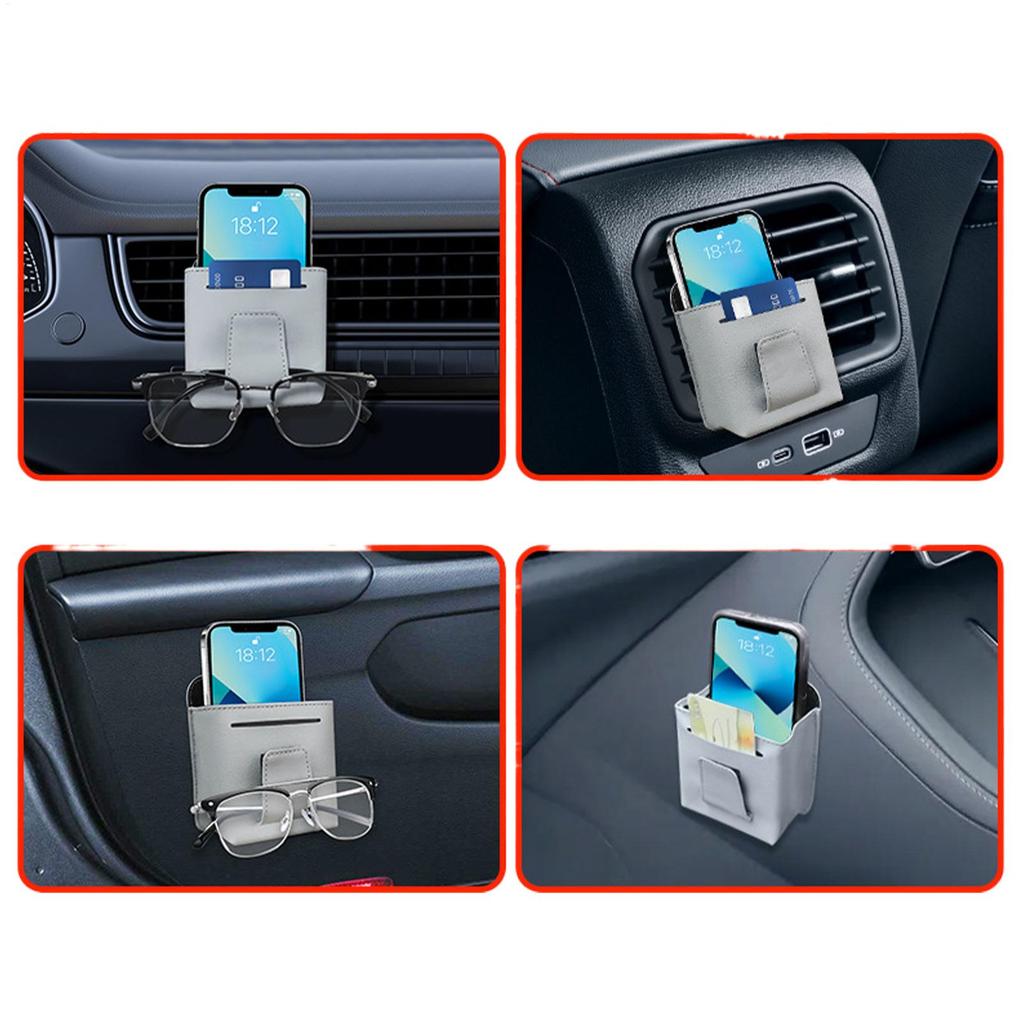 Car Air outlet storage bag  Hanging Mobile phone storage bag Card holder Sunglass Organizer Car Outlet Air Vent Trash Box