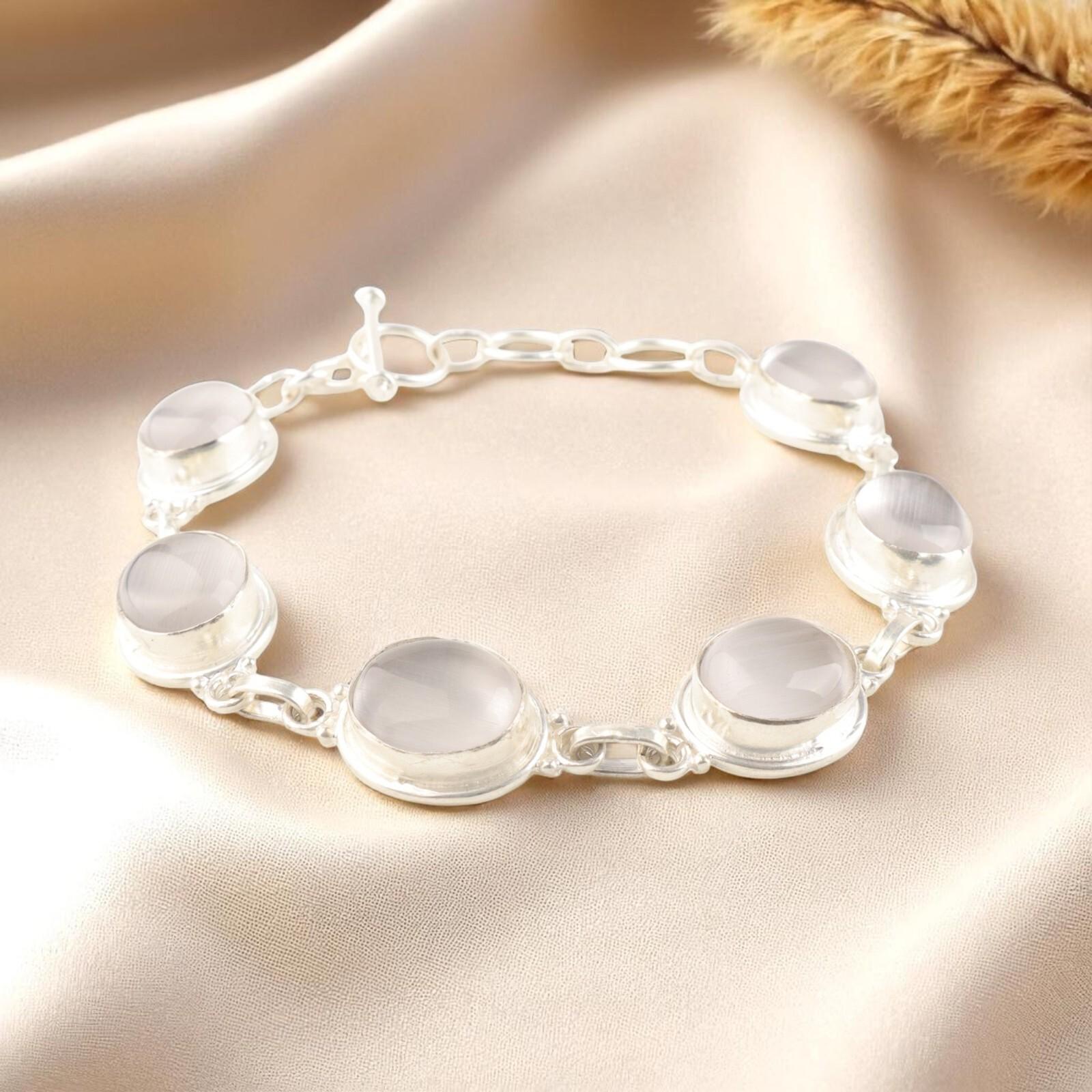 

Натуральный Селенит Драгоценный Камень 925 Стерлинговое Серебро Ручной Работы Браслет 8.5 Для Женщин RB-3-28