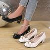 2026 Women Pumps Spring Autumn Shallow Patent Leather Heels Women Sweet Bow Round Toe High Heels Shoes Women Zapatos De Mujer