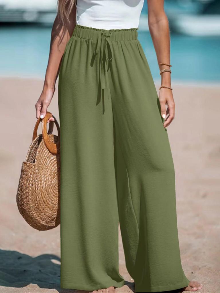 Women's Wide-Leg Long Polyester Casual Pants