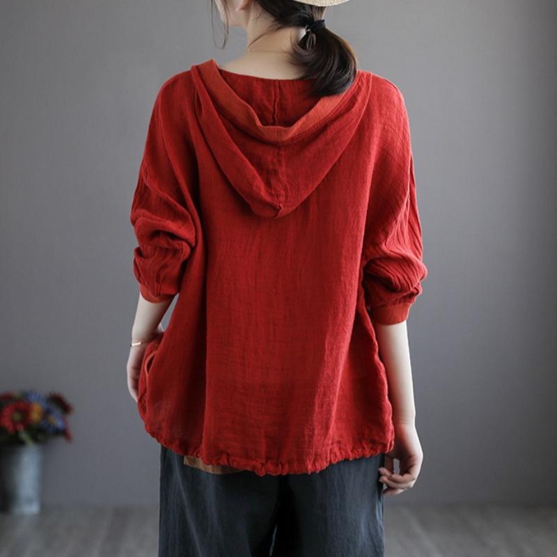 Cotton and Linen Cardigan Women's Summer Loose Hooded Long-sleeved Top Thin Short Jacket
