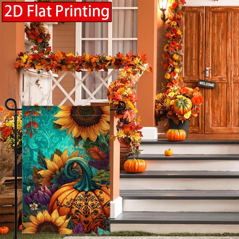 2D Flat - 2D Flat Thanksgiving Welcome Autumn Sunflowers Pumpkin Garden Flag 3 (1) Outdoor Garden Flag Double-Sided Home Decoration Courtyard Decorat