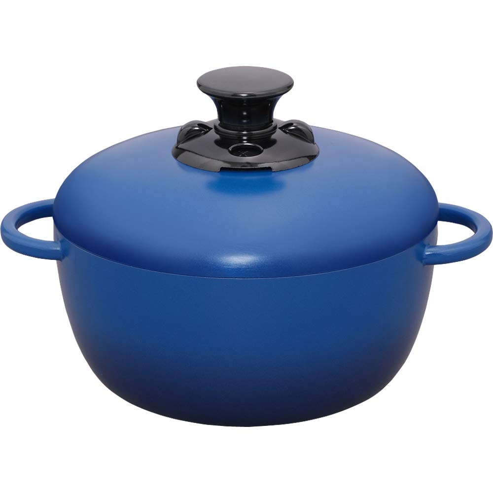 IRIS OHYAMA 20cm Waterless Easy to Includes Recipe Two-Handled Pot, Gas/IH Compatible, Deep, Clean, Time-Saving, Economical, Book, Blue, GMKS-20D