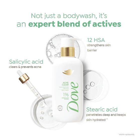 DOVE Acne Clear Serum Body Wash|1% Salicylic Acid Formula| Clears and Helps Prevent Acne | Paraben & SLS Free | 300 Ml