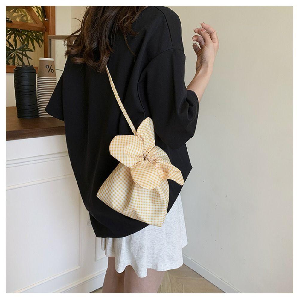 Printing Flower Handbag Korean Style Shoulder Bags Lightweight Plaid Drawstring Bag  Student