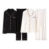 Spring & Autumn Couple Pajamas Set: Long Sleeve, Long Pants, Front Button Lapel Cardigan for Men & Women