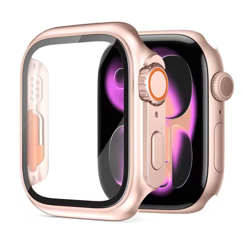 

for Apple Watch Case 46mm 45mm 44mm 42mm 41/40/38mm Screen Protector PC Cover+Glass Series 11 10 9 8 7 6 5 SE Instantly To Ultra 40mm Series 654 SE розового золота