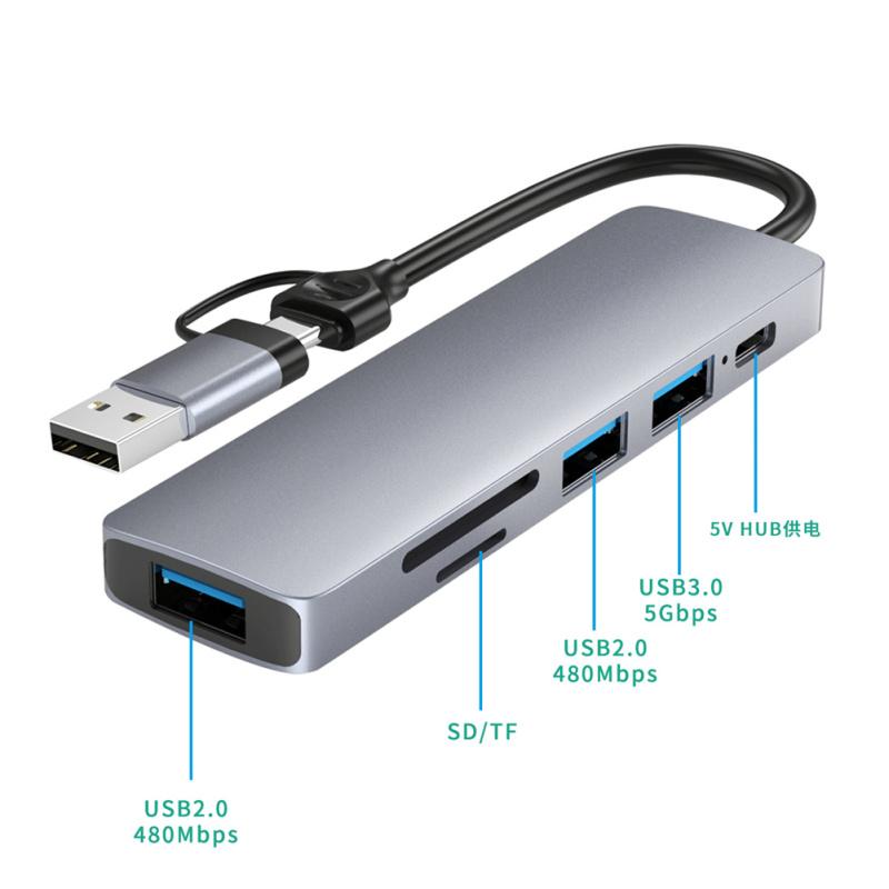 Usb C Hub 6-in-1 Dual-head Type C/usb Docking Station Pd Fast Charging Adapter Supports Sd/tf