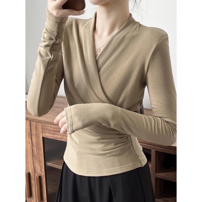Women's V-Neck Long-Sleeve Crossover Top - Slim, Stylish, Flattering Autumn/Winter Layer