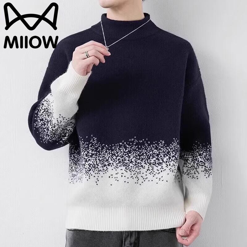 Mao Ren Men's Gradient Warm Knit Mock Neck Long Sleeve Tee