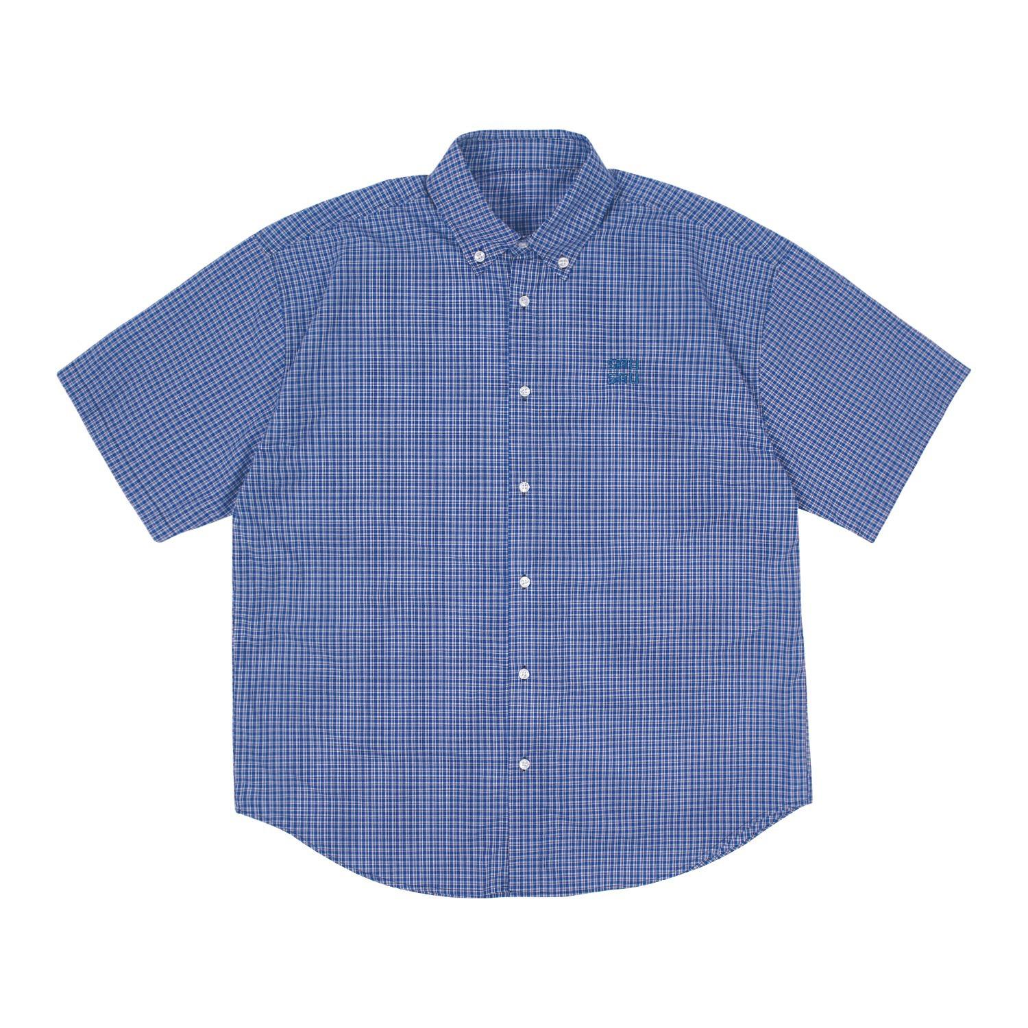 

Унисекс Синяя Клетчатая Рубашка-Куртка в Ретро Стиле с Вышивкой: Свободный, Повседневный, Высокая мода 2XL