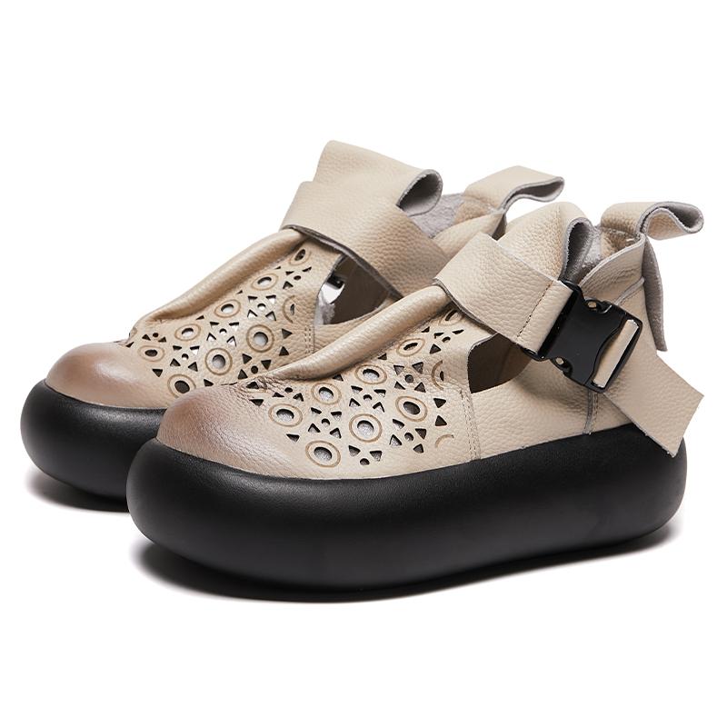 Fashion GKTINOO Retro Sandals 2025 Summer New Round Toe Genuine Leather Comfortable Thick Bottom 6cm Women's Platform Shoes