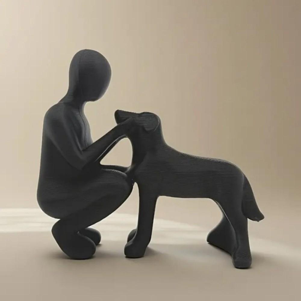 3D Printed Girl And Dog Statues Sculpture Canine Statues Crafts Cute Dog Figurine Pet Lovers Funny Desktop Ornaments Home Decor
