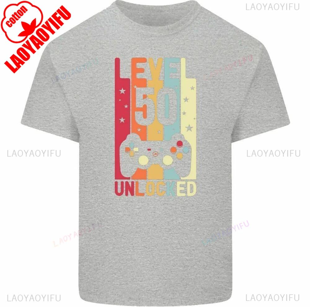 50th Birthday T-Shirt 1975 Mens Funny LEVEL UNLOCKED 50 Year Old Gaming Tee Tops Graphic T Shirts Men Clothing Cotton Shirts
