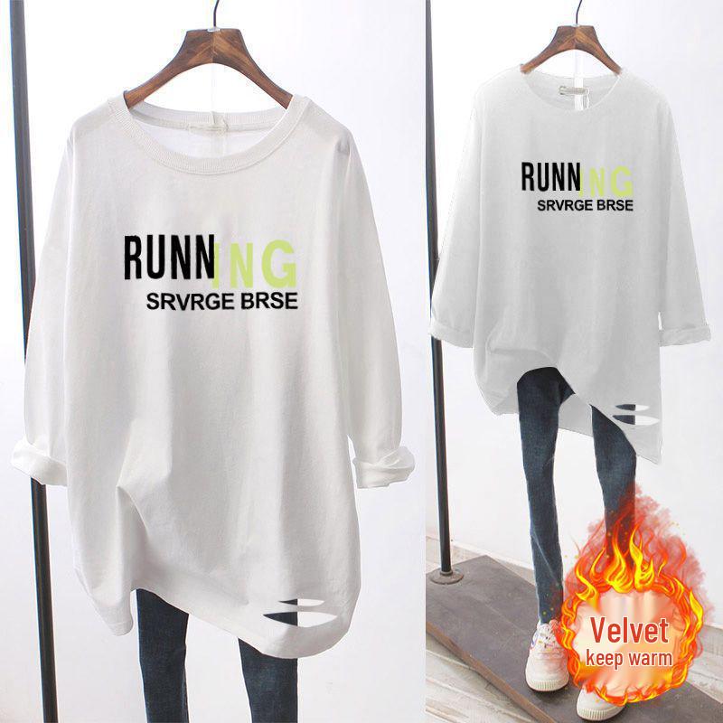 

Женский флисовый топ миди с длинным рукавом большого размера - осенне-зимний повседневный базовый слой. 4XL