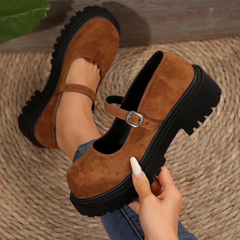 Braune Mary Janes Schuhe mit Metallschnalle Damen 2025 Sommer Klobige Plateau Mittelhohe Absätze Pumps Damen Einfarbig Geschlossene Zehen Sandalen Damen