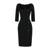 Women's Gray Seven-Sleeve Waist-Cinched Elegant Square Neck Slim Fit Retro Dress for Spring/Summer