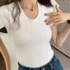 Spot U-neck T-shirt Women's Shoulder Short-sleeved European New Versatile Slim and Thin Pure Cotton Stacked Bottom Top